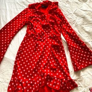 Polka Dot Flare Arm Wrap Dress